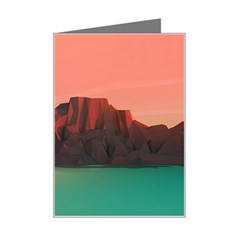 Brown Mountain Illustration Sunset Digital Art Mountains Mini Greeting Card by Cendanart