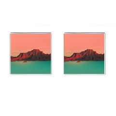 Brown Mountain Illustration Sunset Digital Art Mountains Cufflinks (square) by Cendanart