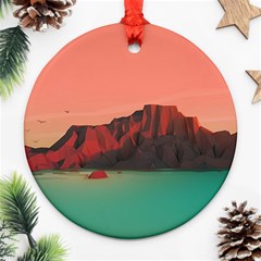 Brown Mountain Illustration Sunset Digital Art Mountains Round Ornament (two Sides) by Cendanart