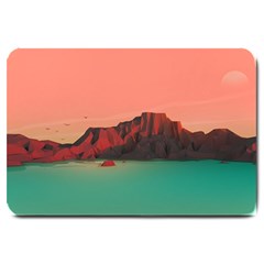 Brown Mountain Illustration Sunset Digital Art Mountains Large Doormat by Cendanart