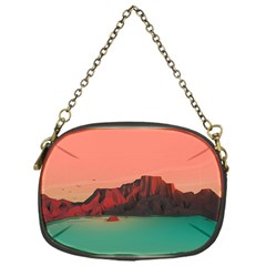 Brown Mountain Illustration Sunset Digital Art Mountains Chain Purse (one Side) by Cendanart