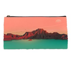 Brown Mountain Illustration Sunset Digital Art Mountains Pencil Case by Cendanart