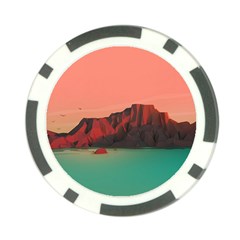 Brown Mountain Illustration Sunset Digital Art Mountains Poker Chip Card Guard (10 Pack) by Cendanart