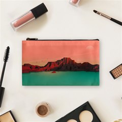 Brown Mountain Illustration Sunset Digital Art Mountains Cosmetic Bag (small) by Cendanart