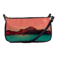 Brown Mountain Illustration Sunset Digital Art Mountains Shoulder Clutch Bag by Cendanart