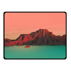 Brown Mountain Illustration Sunset Digital Art Mountains Fleece Blanket (small) by Cendanart