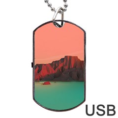 Brown Mountain Illustration Sunset Digital Art Mountains Dog Tag Usb Flash (two Sides) by Cendanart