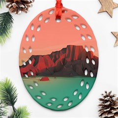 Brown Mountain Illustration Sunset Digital Art Mountains Ornament (oval Filigree) by Cendanart