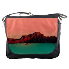 Brown Mountain Illustration Sunset Digital Art Mountains Messenger Bag by Cendanart