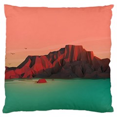 Brown Mountain Illustration Sunset Digital Art Mountains Large Cushion Case (two Sides) by Cendanart