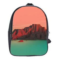 Brown Mountain Illustration Sunset Digital Art Mountains School Bag (xl) by Cendanart