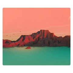 Brown Mountain Illustration Sunset Digital Art Mountains Two Sides Premium Plush Fleece Blanket (small)