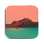 Brown Mountain Illustration Sunset Digital Art Mountains Square Metal Box (Black) Front