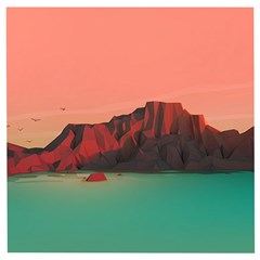 Brown Mountain Illustration Sunset Digital Art Mountains Wooden Puzzle Square by Cendanart