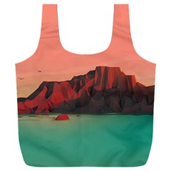 Brown Mountain Illustration Sunset Digital Art Mountains Full Print Recycle Bag (xxxl) by Cendanart