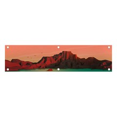 Brown Mountain Illustration Sunset Digital Art Mountains Banner And Sign 4  X 1  by Cendanart