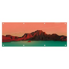 Brown Mountain Illustration Sunset Digital Art Mountains Banner And Sign 8  X 3  by Cendanart