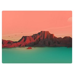 Brown Mountain Illustration Sunset Digital Art Mountains Two Sides Premium Plush Fleece Blanket (extra Small)