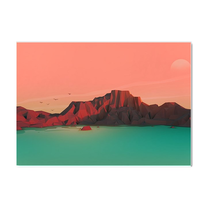 Brown Mountain Illustration Sunset Digital Art Mountains Crystal Sticker (A4)