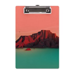 Brown Mountain Illustration Sunset Digital Art Mountains A5 Acrylic Clipboard by Cendanart