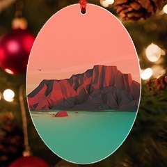 Brown Mountain Illustration Sunset Digital Art Mountains Uv Print Acrylic Ornament Oval by Cendanart