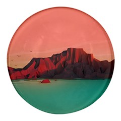 Brown Mountain Illustration Sunset Digital Art Mountains Round Glass Fridge Magnet (4 Pack) by Cendanart