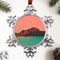 Brown Mountain Illustration Sunset Digital Art Mountains Metal Large Snowflake Ornament by Cendanart