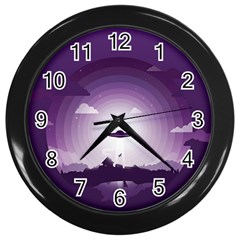 Ufo Illustration Style Minimalism Silhouette Wall Clock (black) by Cendanart