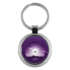 Ufo Illustration Style Minimalism Silhouette Key Chain (round) by Cendanart