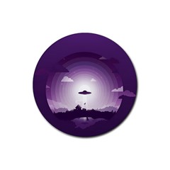 Ufo Illustration Style Minimalism Silhouette Rubber Coaster (round) by Cendanart