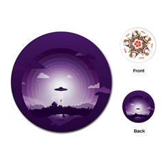 Ufo Illustration Style Minimalism Silhouette Playing Cards Single Design (round) by Cendanart