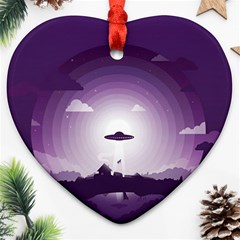 Ufo Illustration Style Minimalism Silhouette Heart Ornament (two Sides) by Cendanart