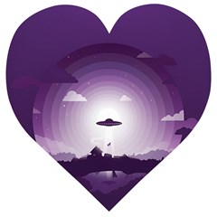 Ufo Illustration Style Minimalism Silhouette Wooden Puzzle Heart by Cendanart