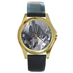 Gray Mountain Illustration Grey Mountain Digital Round Gold Metal Watch Front