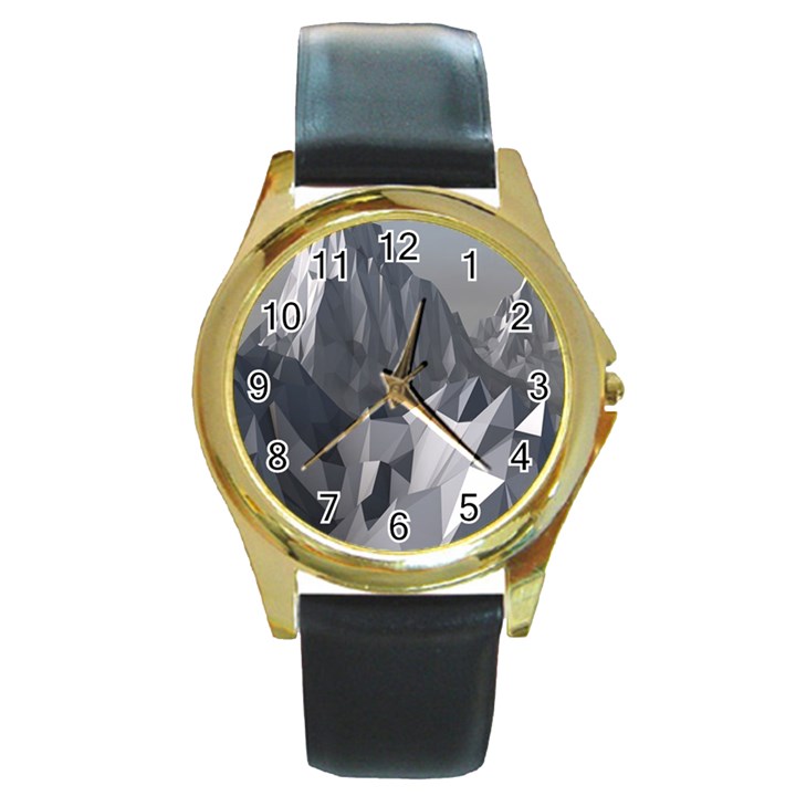 Gray Mountain Illustration Grey Mountain Digital Round Gold Metal Watch