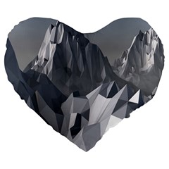 Gray Mountain Illustration Grey Mountain Digital Large 19  Premium Flano Heart Shape Cushions by Cendanart