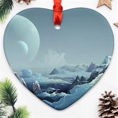 Mountain Covered Snow Mountains Clouds Fantasy Art Ornament (heart) by Cendanart