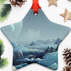 Mountain Covered Snow Mountains Clouds Fantasy Art Star Ornament (two Sides) by Cendanart