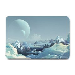 Mountain Covered Snow Mountains Clouds Fantasy Art Small Doormat by Cendanart