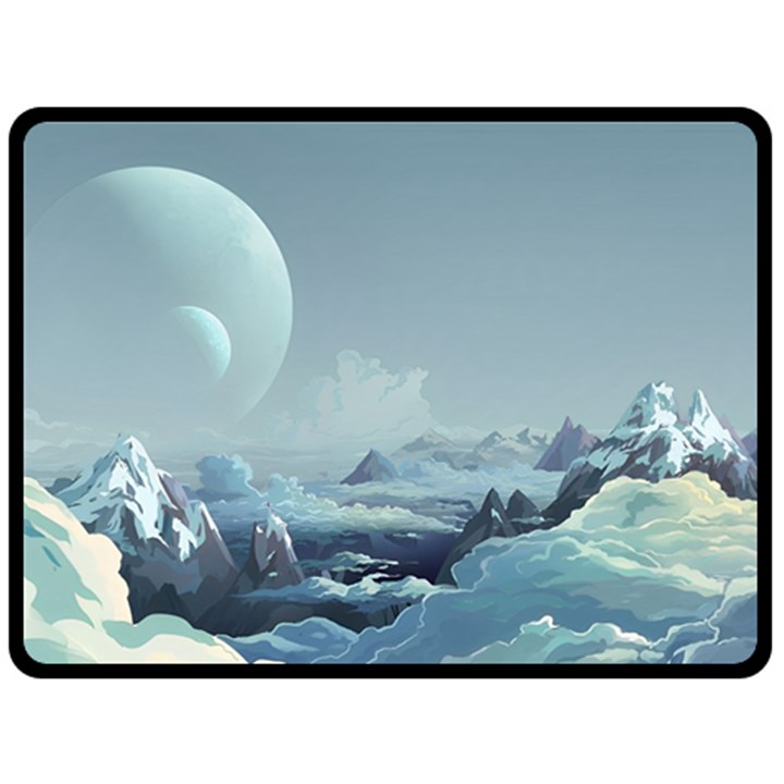 Mountain Covered Snow Mountains Clouds Fantasy Art Fleece Blanket (Large)