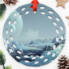 Mountain Covered Snow Mountains Clouds Fantasy Art Round Filigree Ornament (two Sides) by Cendanart