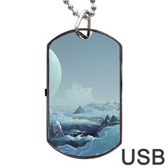 Mountain Covered Snow Mountains Clouds Fantasy Art Dog Tag Usb Flash (one Side) by Cendanart