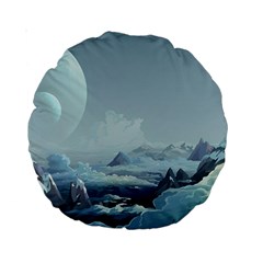 Mountain Covered Snow Mountains Clouds Fantasy Art Standard 15  Premium Round Cushions by Cendanart