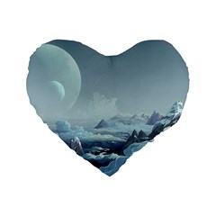 Mountain Covered Snow Mountains Clouds Fantasy Art Standard 16  Premium Flano Heart Shape Cushions