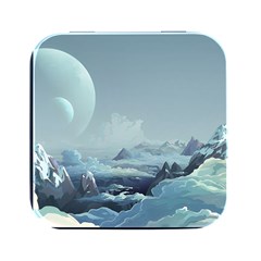 Mountain Covered Snow Mountains Clouds Fantasy Art Square Metal Box (black) by Cendanart