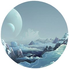 Mountain Covered Snow Mountains Clouds Fantasy Art Wooden Puzzle Round by Cendanart