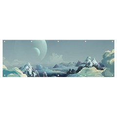 Mountain Covered Snow Mountains Clouds Fantasy Art Banner And Sign 12  X 4  by Cendanart