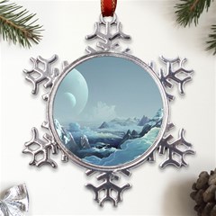 Mountain Covered Snow Mountains Clouds Fantasy Art Metal Large Snowflake Ornament