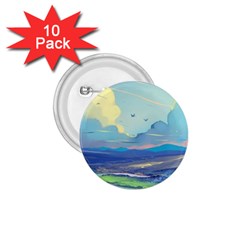 Mountains And Trees Illustration Painting Clouds Sky Landscape 1 75  Buttons (10 Pack) by Cendanart