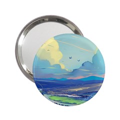 Mountains And Trees Illustration Painting Clouds Sky Landscape 2 25  Handbag Mirrors